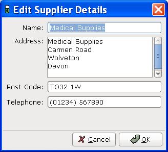 Add Supplier dialogue